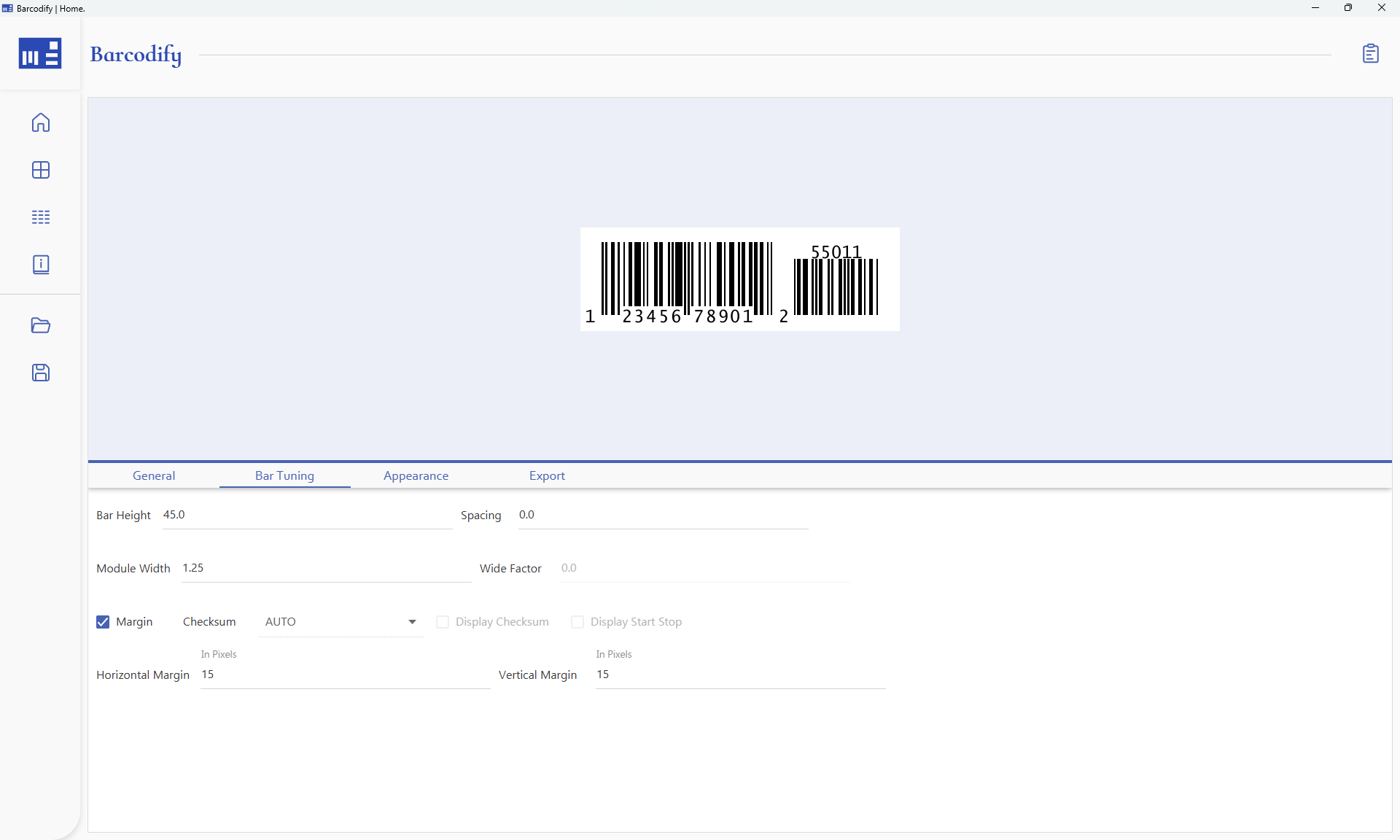 Adjusting bar-tuning for UPC-A barcode in barcodify