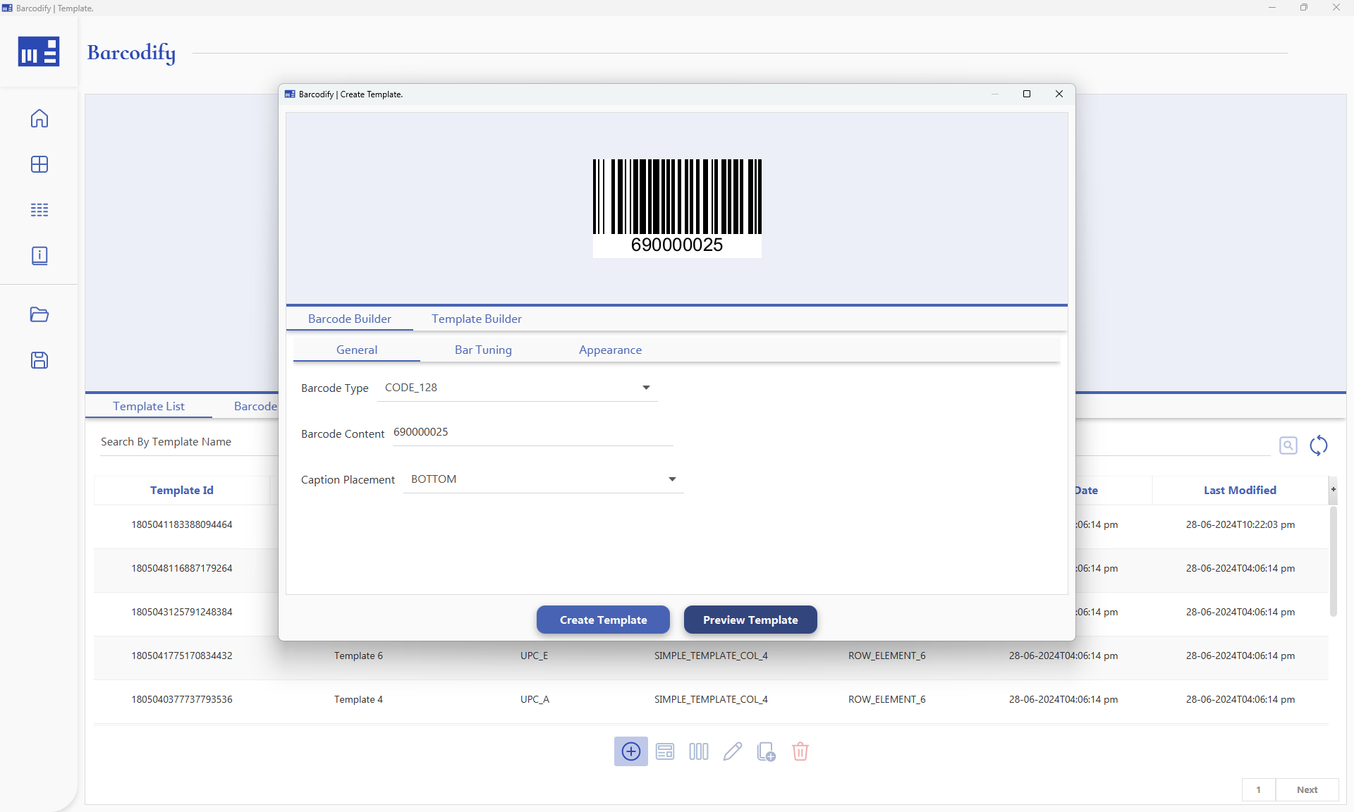 Create new barcode template