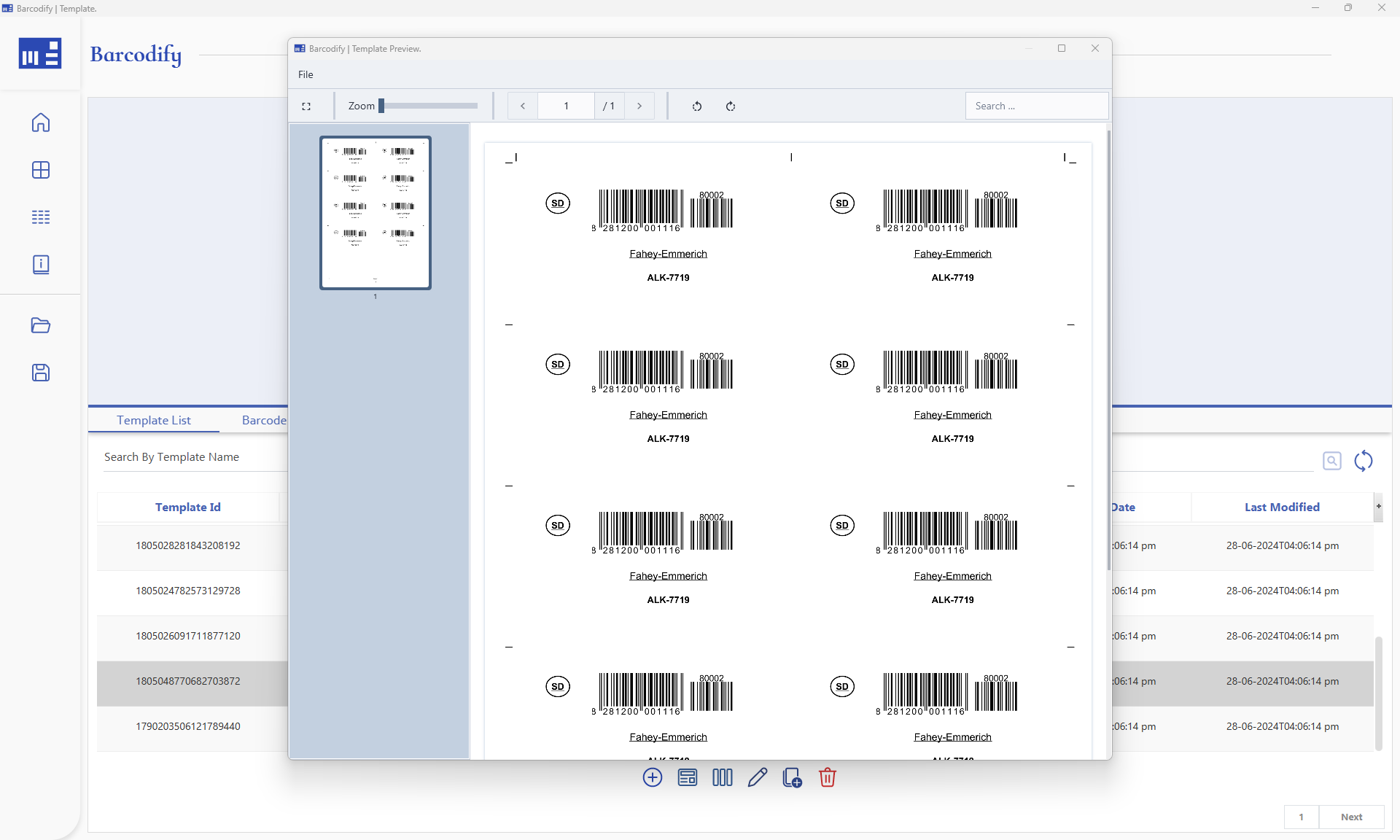 Simple barcode template with marker preview