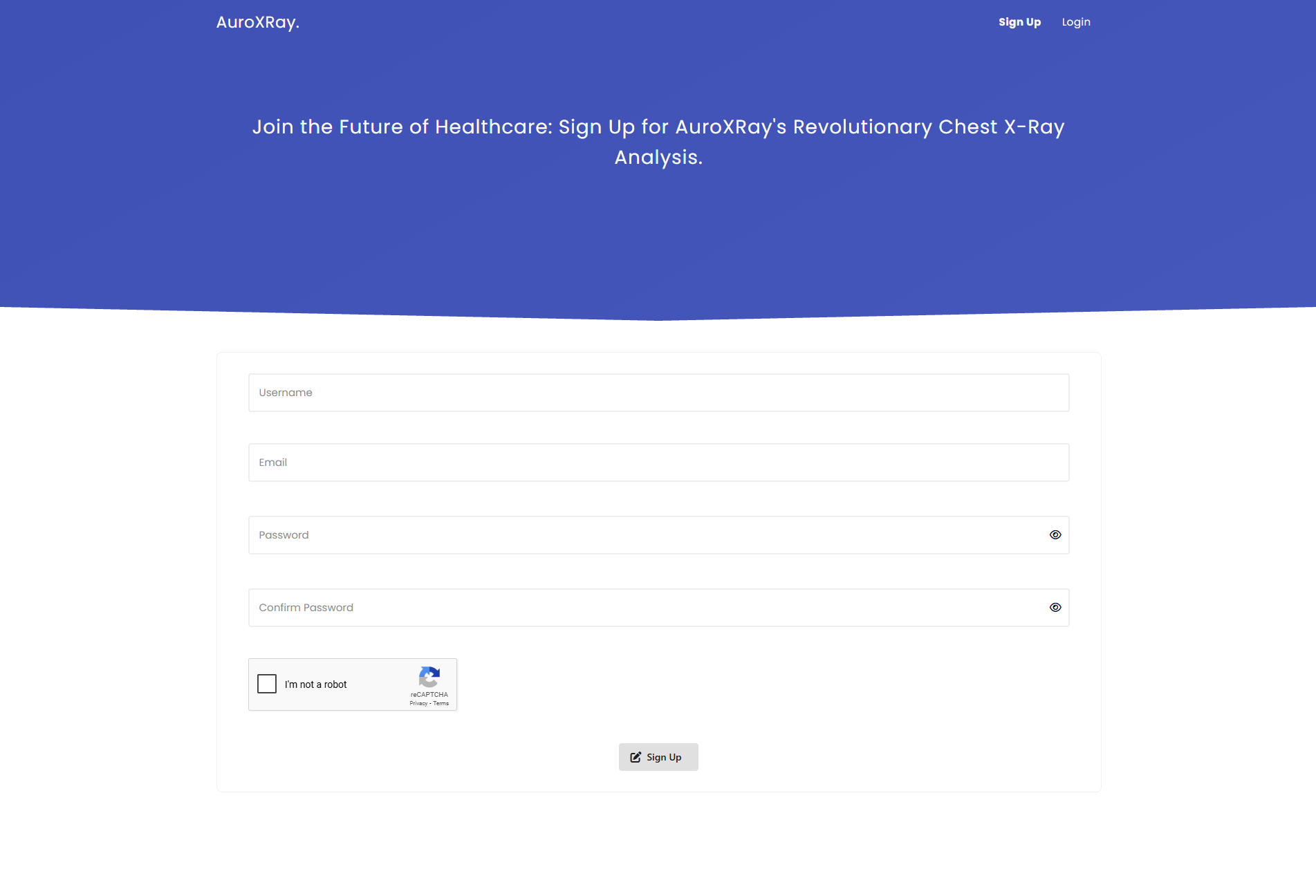 AuroXRay user registration and sign-up page