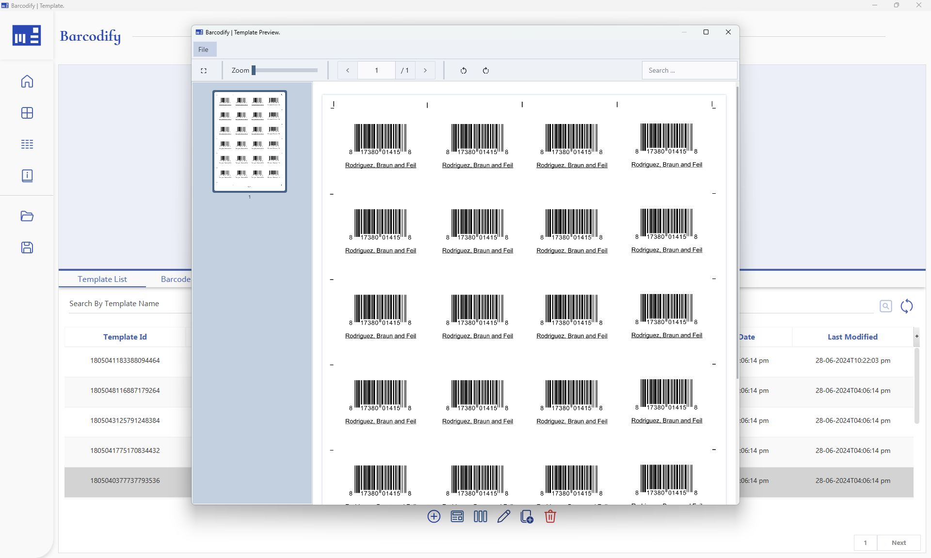 Barcodify preview of UPC-A 4x6 barcode template layout