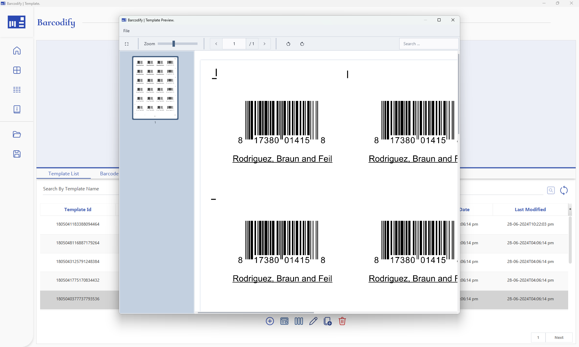 Barcodify zoomed preview of UPC-A 4x6 barcode template