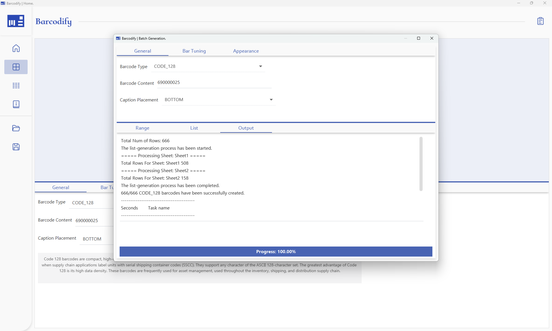 Barcodify template batch generation from Excel file