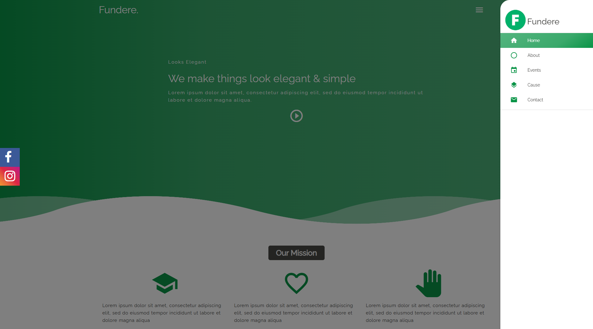 Fundere elegant side navigation with menu and user options