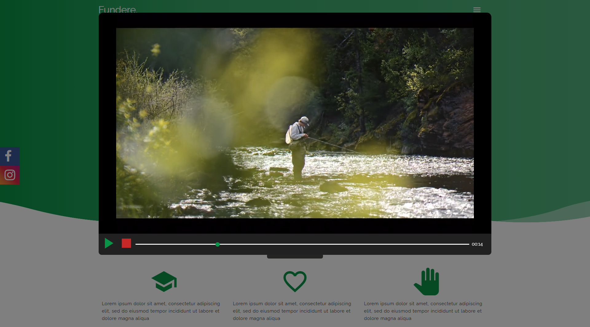 Fundere home page with embedded promotional video for charity campaigns