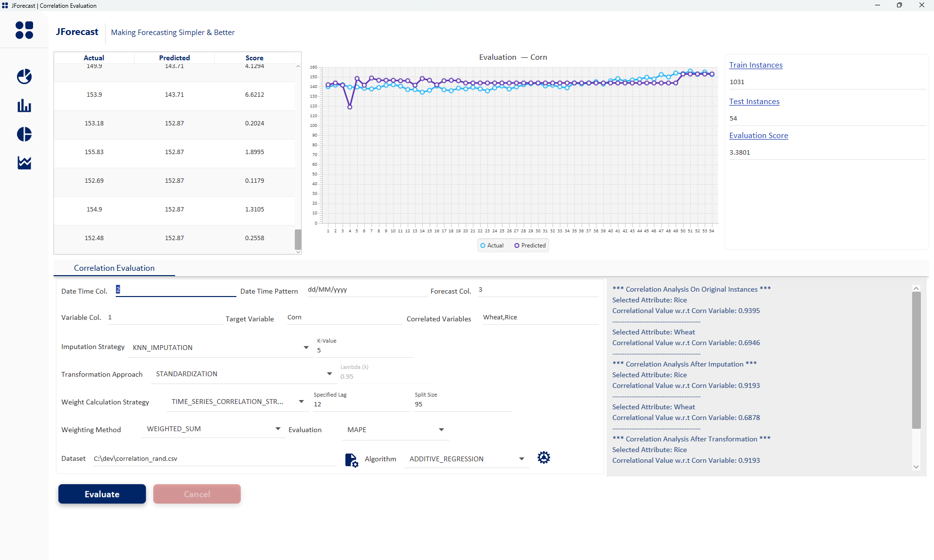 JForecast building and evaluating a correlational forecasting model